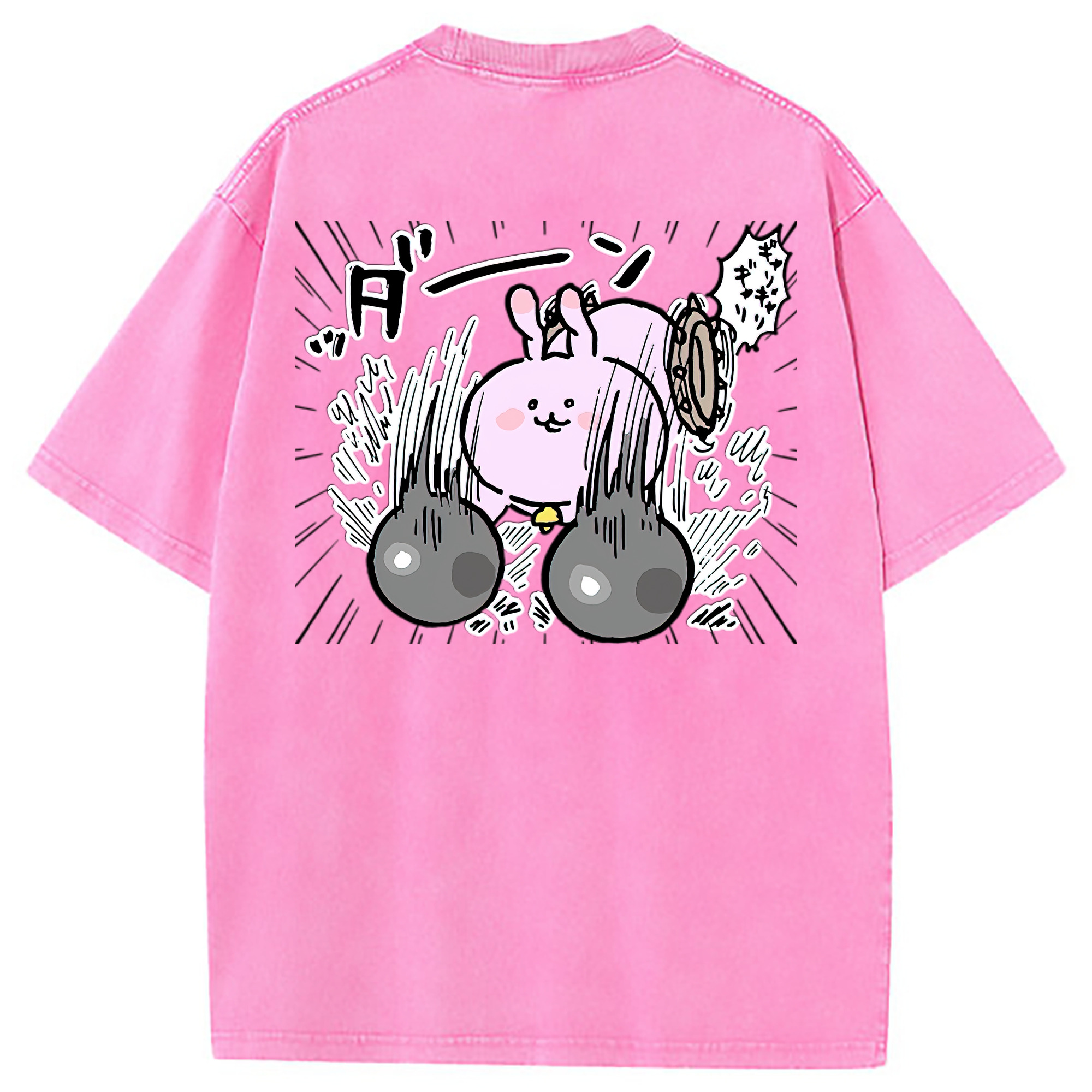 （画像用） ちいかわ うさぎ Chii-kawa usagi 綿100% ヴィンテージ風 半袖Tシャツ（背面プリント）